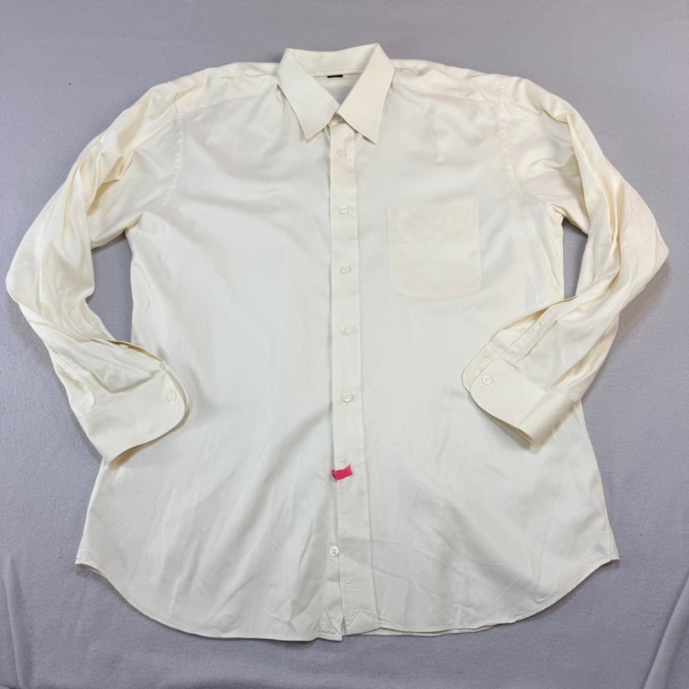 Ike Behar Mens 16-34 Cream Cotton Twill Long Sleeve Button Down Dress Shirt